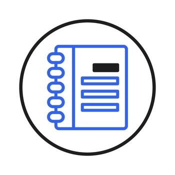 Stylized blue wire-bound notebook icon within a circular frame symbolizes ideas knowledge vector