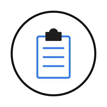 Stylized clipboard icon surrounded by a circle represents checklist task management or document vector
