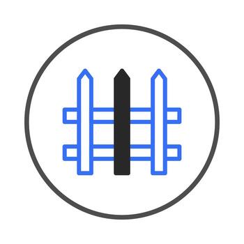 Stylized depiction of a blue fence with black picket enclosed in a circular frame creating unique vector