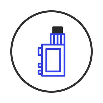 Stylized depiction of a vaping device emphasizing its rectangular form inside a circle for design vector