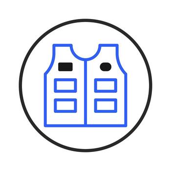 Stylized depiction of a vest in a circular frame representing functionality and design concept vector