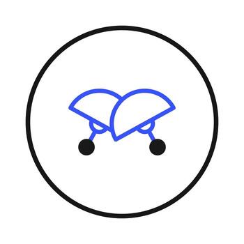 Stylized geometric abstraction featuring paired semi-circular forms with spherical elements inside vector