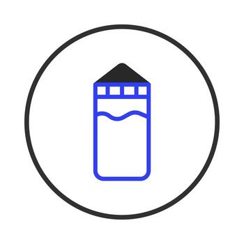 Stylized icon representing liquid in a container surrounded by a circle offers an abstract vector