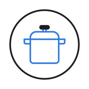 Stylized kitchenware illustration displaying a sleek pot icon inside a circular frame offering vector