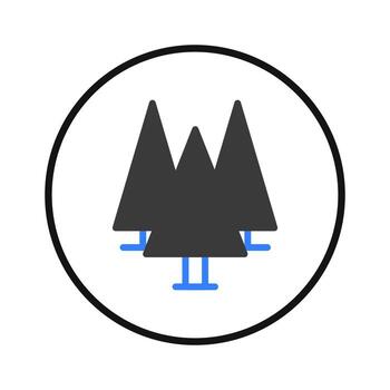 Stylized minimal forest scene design with dark trees and blue accents in circular frame for modern vector