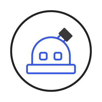 Stylized observatory icon graphic in a circular frame highlighting science exploration and vector