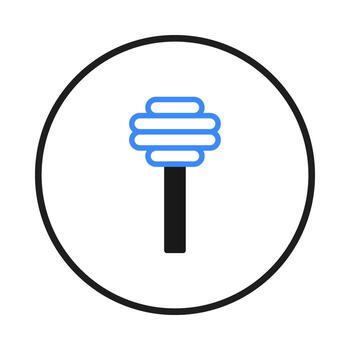 Stylized representation of stacked elements atop a central pillar encompassed by a defining vector