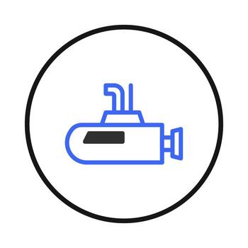 Stylized submarine graphic within circular frame symbolizing underwater exploration deep ocean vector