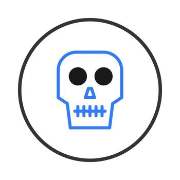 Stylized skull illustration with playful line work within bordered circular frame offers vector