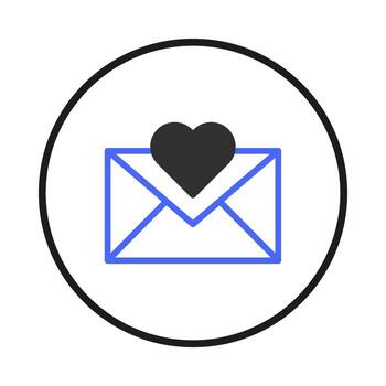 Symbolic email communication icon within circular design with heart expressing affection digital vector
