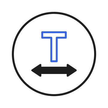 Text alignment adjustment illustration within a circular frame depicting spacing and presentation vector