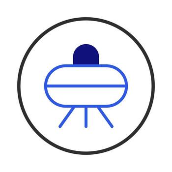 graphic depicting a stylized flying saucer within a circular frame emphasizing themes of vector