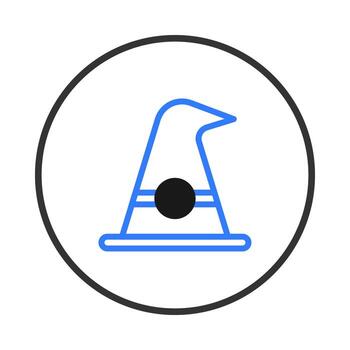 Whimsical wizard hat illustration in a minimalist style inside a circular frame for various themes vector