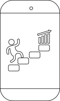 A figure is depicted ascending steps toward a bar graph with an arrow on a mobile phone screen vector