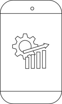A phone displaying an icon of a gear an upward arrow and a bar graph vector