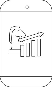A cell phone screen displays a chess knight graphic with an upward bar graph ending in an arrow vector