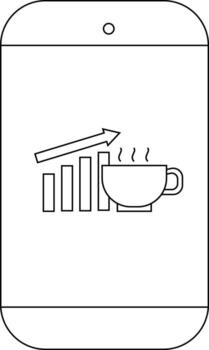 A phone screen displays a graph with an arrow going up next to a cup of coffee vector