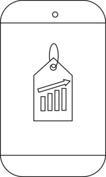 un teléfono inteligente muestra un etiqueta con un grafico hacia arriba flecha reticente a comercio crecimiento vector