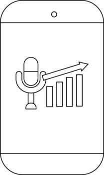An illustration of a phone displaying a microphone symbol and an upwardtrending bar graph vector