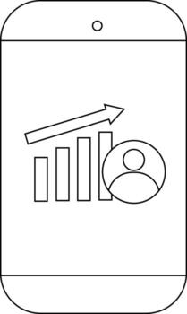 Graphic outline of a smartphone displaying an upward trending chart and a person icon vector