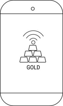 Cellphone screen displays stacked gold bars under a WiFi signal with GOLD text vector