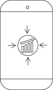Mobile phone display graph rises arrows converging vector