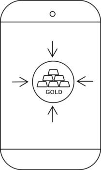 Outline of a phone with a central gold icon and arrows pointing to it vector