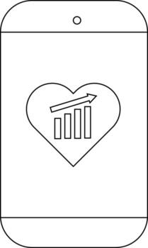 Outlined smartphone displays heart containing bar graph up arrow vector