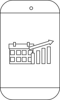 Phone with calendar icon overlayed by a growth chart with an arrow pointing upwards vector