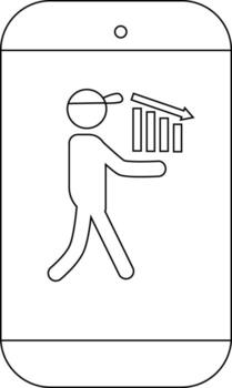 A line drawing shows a person carrying a graph with a downward arrow inside a phone vector