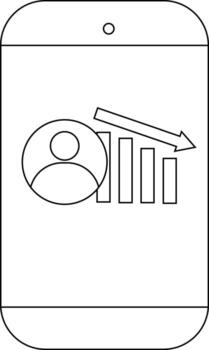 A phone screen shows a person icon with a declining bar graph and an arrow vector
