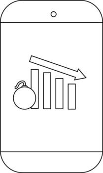 A smartphone displays a graph with a bomb arrow decreasing hinting at a negative trend or crisis vector