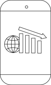 A smartphone shows a decreasing bar graph a globe and a downpointing arrow vector