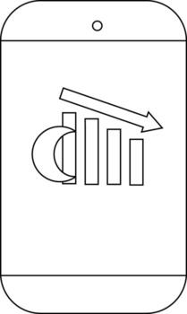 Cell phone displays a graph declining symbolizing lossdecrease vector