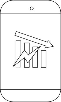 móvil teléfono pantalla muestra un declinante gráfico con flecha y zigzag línea vector