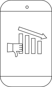 Mobile phone displaying a declining bar graph a thumbsdown icon and a descending arrow vector