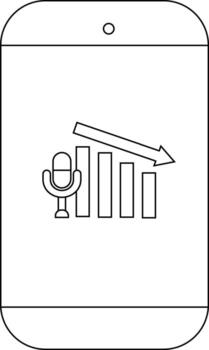 Cellphone displaying a sound signal reduction indicator featuring a microphone and descending bars vector