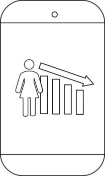 Phone display person icon bar graph falling arrow vector