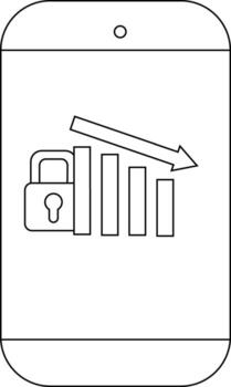 Phone display shows a padlock signal bars a decreasing arrow indicating security concerns on mobile data vector