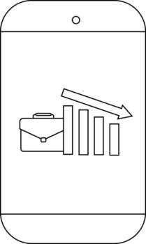 teléfono inteligente monitor maletín bar grafico con descendente flecha indicando negativo tendencia vector
