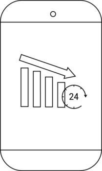 Smartphone displaying a graph with a downward trend a 24 symbol with rotating arrow vector