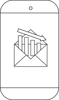 Smartphone displays a graphic of an envelope with bars and a downward arrow inside vector