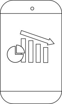 Smartphone displaying downward trending chart pie graph and bar graphs vector