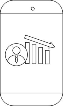 Smartphone displays icon of a businessman beside a descending bar graph with a downward arrow vector