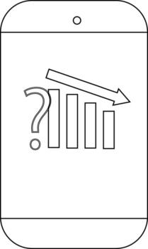 Smartphone image depicts a bar graph with a question mark and declining arrow vector