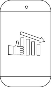 Smartphone showing a thumbsup next to a falling chart with an arrow indicating the decline vector