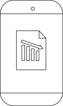 Smartphone with a document displaying a declining bar graph and a downwardpointing arrow vector