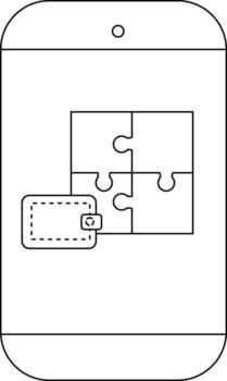 A phone displays a puzzle and a dashed wallet on its screen vector