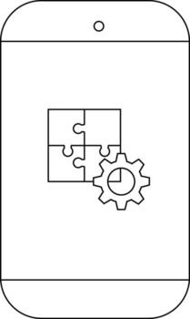 un teléfono inteligente muestra un rompecabezas rompecabezas con un engranaje icono sugerencia integración o configuración vector