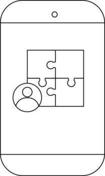 A smartphone displays a puzzle icon and a user icon in the center of its screen vector